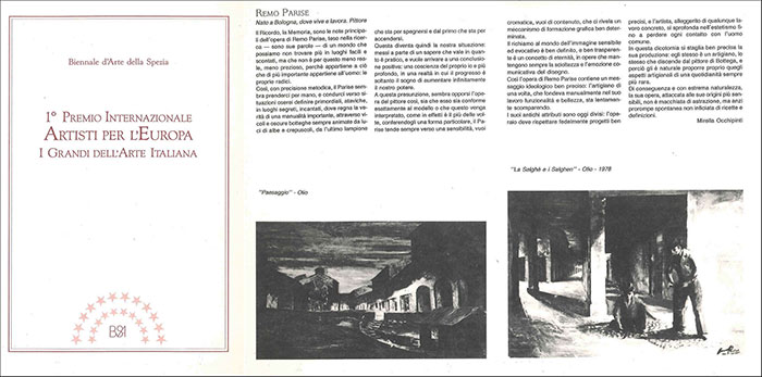 Pubblicazione delle opere di Remo Parise, 1° Premio Internazionale - Biennale d'arte della Spezia