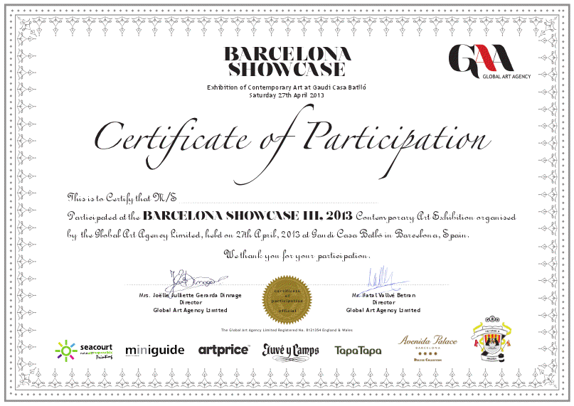 L'artista Tognin presente alla mostra "Barcellona Showcase", mostra di arte contemporanea presentata da Art Agency globale con oltre 200 espositori nazionali e internazionali selezionati, anno 2013