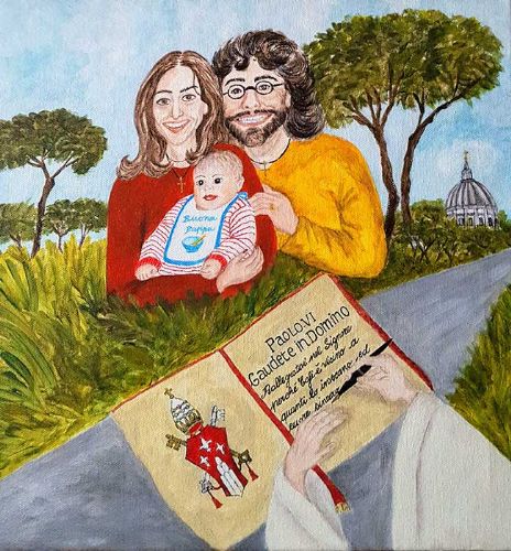 Opera di Cristina Andreoli esposta alla mostra "La famiglia nella gioia nel nome del Signore"