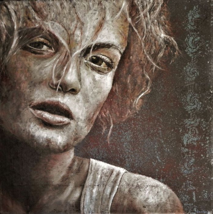 Luciano Cantoni 1° classificato con l'opera "Alexia" mista su juta, cm 70x70