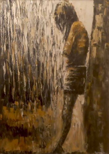 Donna triste sotto la pioggia